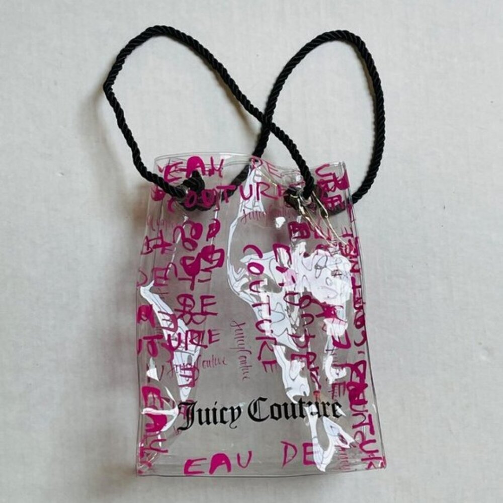 Juicy Couture Clear Tote Bag Pink Print All Over See Through Travel Vacation‎